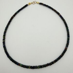 ~16"  faceted, rondelle Ethiopian BLACK fire opal necklace w/ 14kt YG clasp!